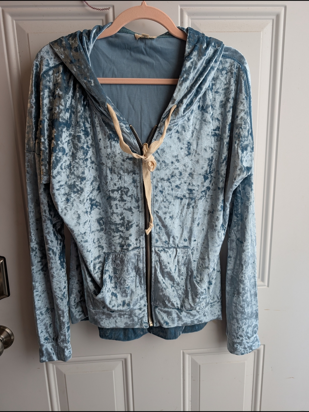 POL Light Blue Crushed Velvet Zip Hoodie